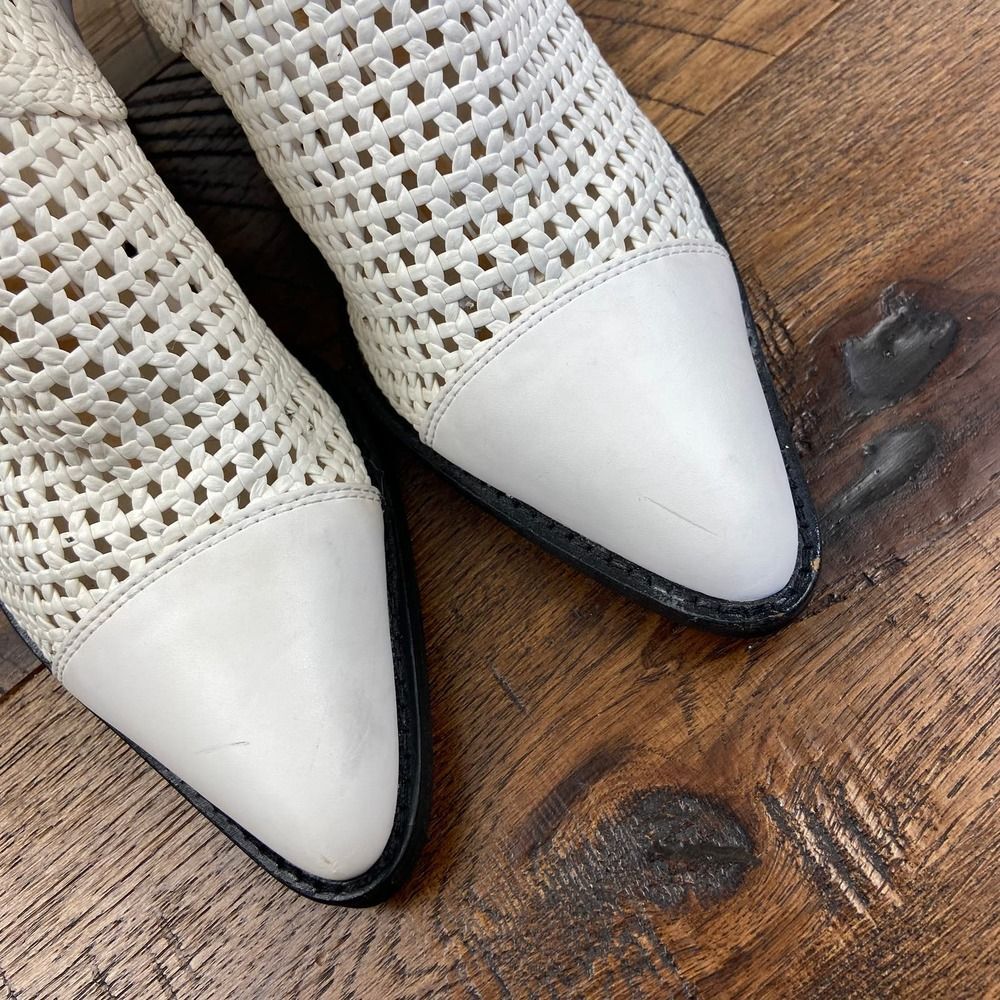 SAM EDELMAN 7 Womens Elita White Woven Leather Heeled Almond Toe Ankle Bootie - Picture 3 of 8